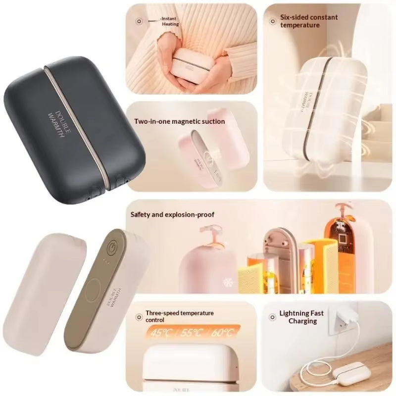 2 in 1 Magnetic Hand Warmer Mini Hand Warmer Heater Setting Split Pocket Heater Portable Hand Heater for Indoor Outdoor